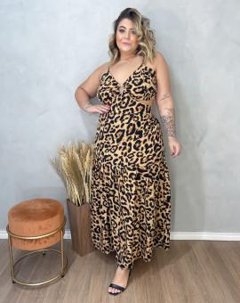 Vestido Plus Size Longo Estampado Animal Print