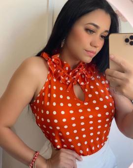 Blusa Cavada Feminina de Bolinha com Babado