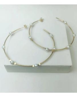 Brinco Argola Grande Fina Detalhe Pérolas