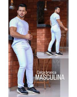 Calça Jeans Masculina Branca com Bolso