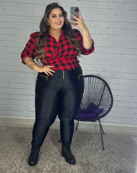 Camisa Xadrez Plus Size Transpassada com Amarração