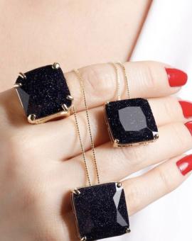 Conjunto Colar e Brinco Preto Semi Joia