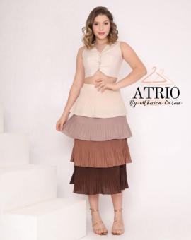 Conjunto Cropped e Saia Midi Babado Camadas