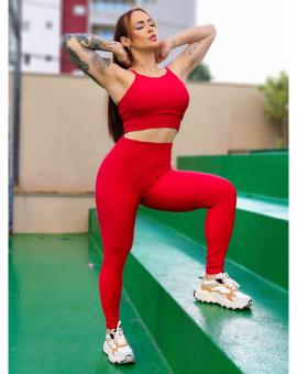 Conjunto de Academia Calça Legging Cintura Alta e Top Vermelho