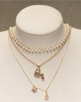 Conjunto de Colares Pérola e Pingentes