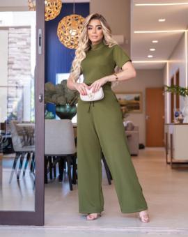 Conjunto Feminino Calça Pantalona e Blusa Gola Alta