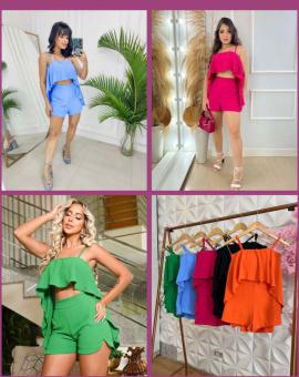 Conjunto Feminino Short e Cropped de Alcinha