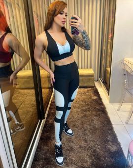 Conjunto Legging e Top Preto e Branco