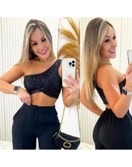 Cropped Paetê Mula Manca