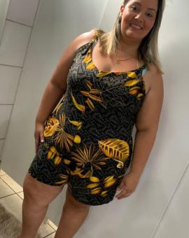 Macaquinho Plus Size em Viscose Estampado