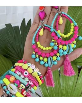Pulseira e Brinco de Miçanga Colorida