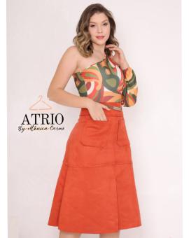 Saia Gode Midi Cintura Alta com Bolso