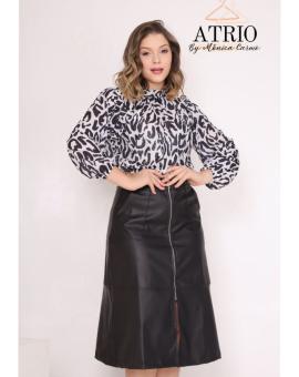 Saia Midi Gode Couro Preta