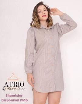 Vestido Camisa Listrado Manga Longa