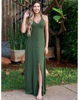 Vestido Longo de Botões com Fenda