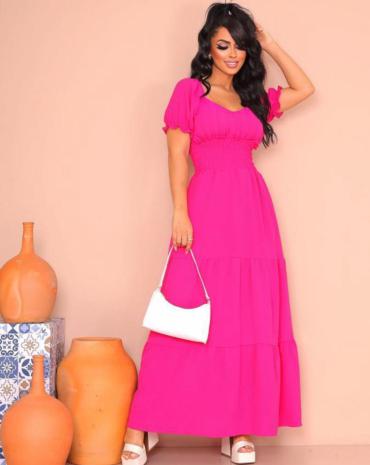 vestido-longo-lastex-manga-bufante-rosa-pink-atacado-rua-44-goiania 
