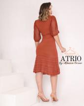 Vestido Midi Elegante com Babado Manga Bufante Atacado na Rua 44 em Goiânia