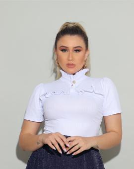 Blusa Canelada Gola Alta com Babado
