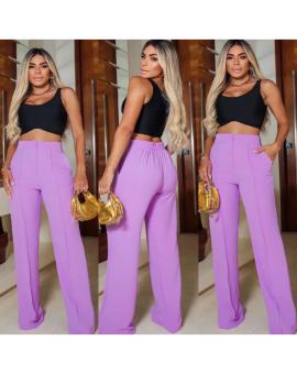 Calça Pantalona com Bolso Elástico na Cintura