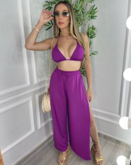 Calça Pantalona Praia com Fenda