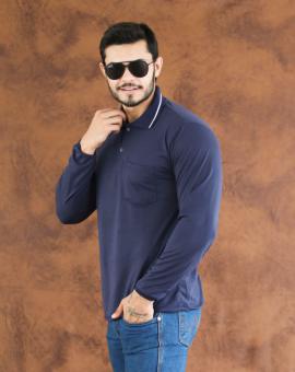Camisa Gola Polo Masculina Manga Longa com Bolso