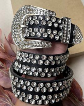 Cinto Feminino Preto com Strass