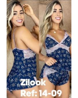Conjunto Baby Doll Feminino Estampado com Renda