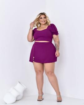 Conjunto Plus Size Short Saia e Cropped Manguinha