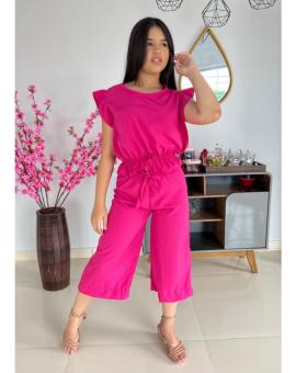 Conjunto Rosa Infanto Juvenil Calça e Cropped