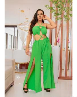 Macacão Pantalona com Fenda Aberto na Cintura