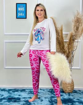 Pijama Stitch Manga Longa com Calça