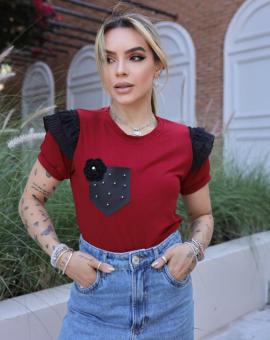 T-Shirt de Luxo Feminina com Babado na Manga