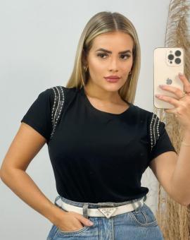 T-Shirt Luxo Preta Bordado Pedraria