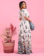 Vestido Longo Estampado com Lastex e Fenda Lateral Atacado na Rua 44 em Goiânia