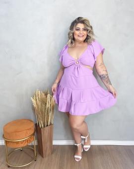 Vestido Plus Size Curto Rodado de Manguinha