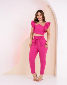 Conjunto Calça Clochard e Cropped com Babado