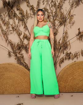 Conjunto Calça Pantalona Cintura Alta e Cropped de Alcinha