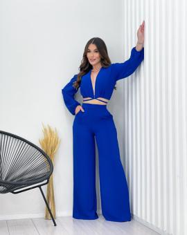 Conjunto Calça Pantalona e Cropped Manga Longa Transpassado