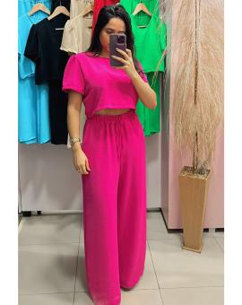 Conjunto Calça Pantalona e Cropped no Crepe Dunas