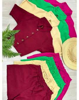 Conjunto Feminino Cropped Camisa e Short Crepe Dunas