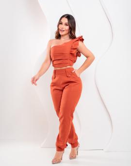 Conjunto Feminino Elegante Calça Jogger e Cropped Social