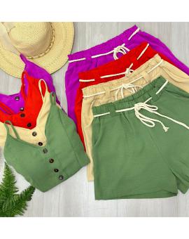 Conjunto Feminino Short e Cropped Alcinha com Botões
