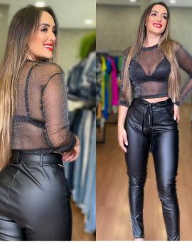 Cropped Manga Longa Lurex Transparente