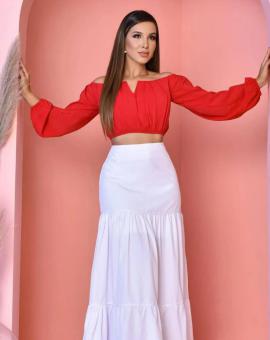 Saia Longa Branca Cintura Alta Três Marias