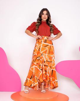 Saia Longa Envelope Transpassada Estampada