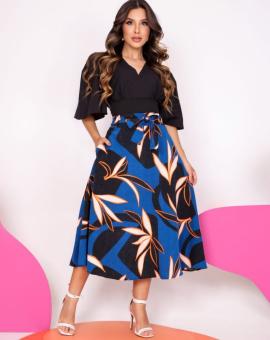 Saia Midi Gode Estampada Moda Evangélica