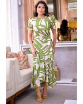 Vestido Midi Transpassado Manga Bufante Estampado na Rua 44 em Goiânia