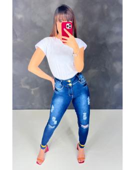 Calça Jeans Feminina Cintura Alta Rasgadinha