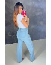 Calça Wide Leg Jeans Clara com Rasgadinho Atacado na Rua 44 em Goiânia