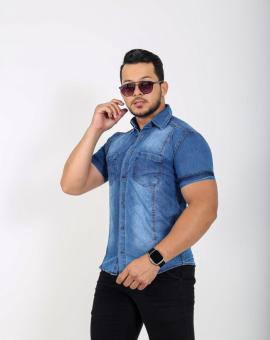 Camisa Jeans Masculina Manga Curta